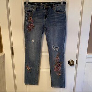 KUT FROM THE KLOTH JEANS CATHERINE BOYFRIEND BLUE DISTRESSED DENIM FLOWER Size 6